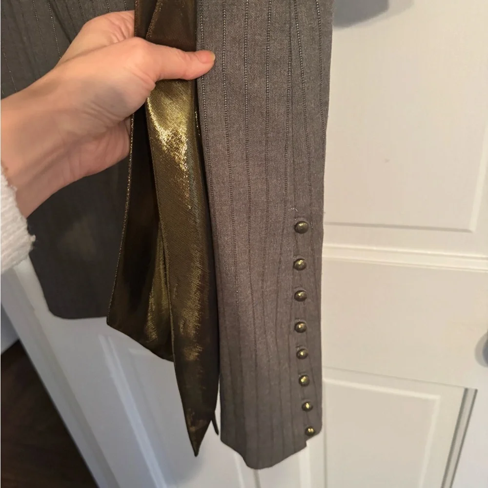 Alice + Olivia Draped Sash Dress Green Gold Metallic Mini Size M - Picture 5 of 10